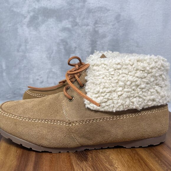 Gap Booties Womens US 10 Brown Faux Suede Lace Up Sherpa Lined Chukka Ankle - Picture 4 of 14